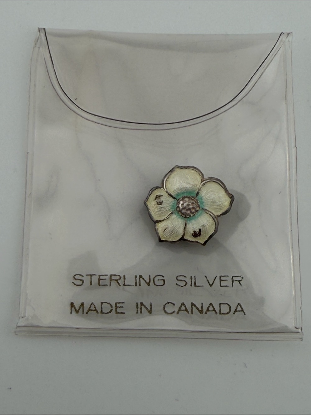 925 Silver Vtg Dogwood enamel Flower lapel Pin Brooch